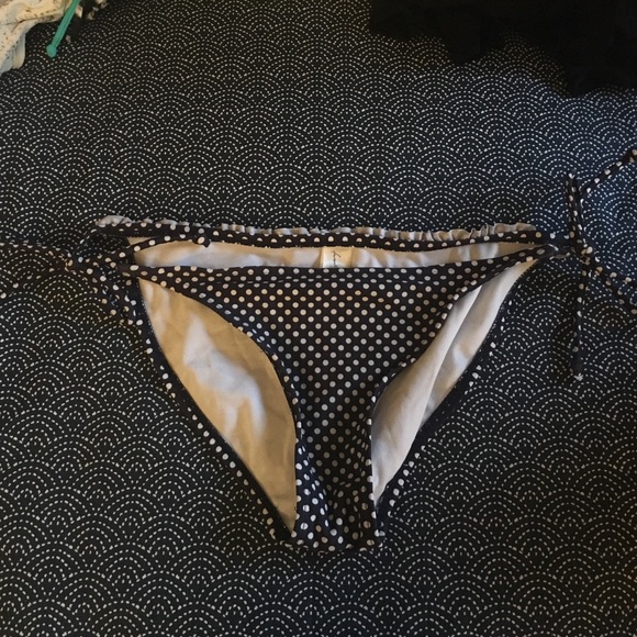 Navy blue and white polka dot bikini bottom