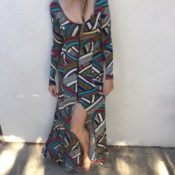 Olivaceous Dresses & Skirts - Tribal Print Maxi Dress w/ Button Slip