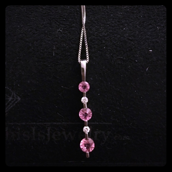 Genuine Diamond and Pink Stone Necklace Silver