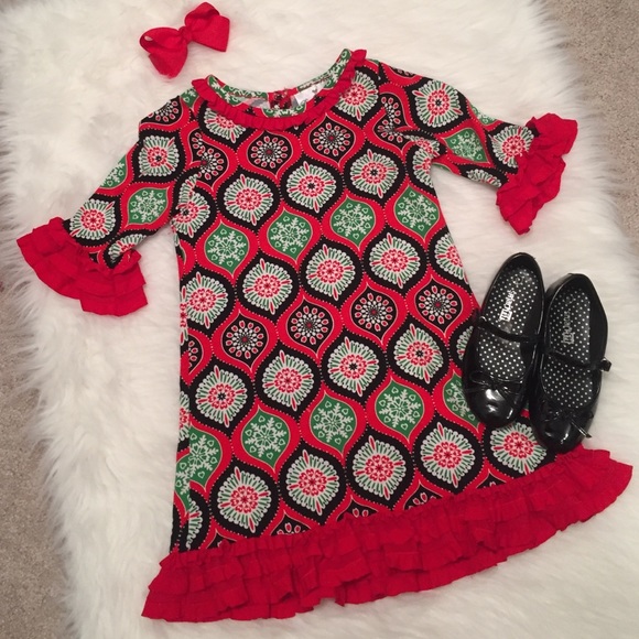 Christmas Bell Sleeve Ruffle Dress Toddler 4T