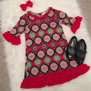 Christmas Bell Sleeve Ruffle Dress Toddler 4T