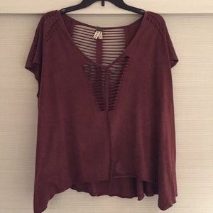 Free people cut-out Maroon T-shirt