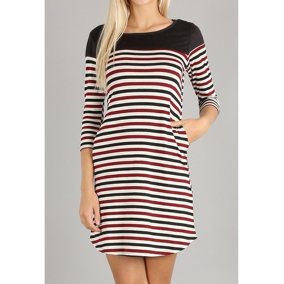 Dresses & Skirts - Burgundy Striped A-Line Dress