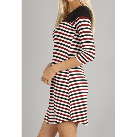 Burgundy Striped A-Line Dress - Picture 2 of 4