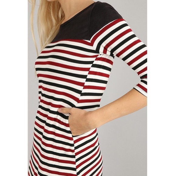 Burgundy Striped A-Line Dress - Picture 3 of 4