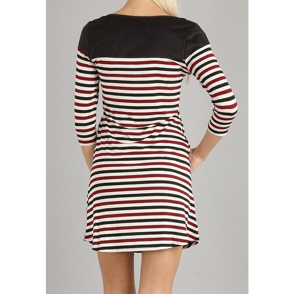 Burgundy Striped A-Line Dress - Picture 4 of 4