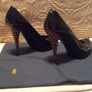 Fendi Black Patent & Zucca Print Pumps