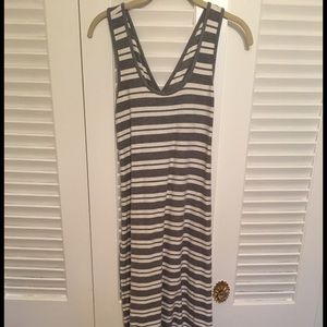 White and grey LOFT striped maxi dress