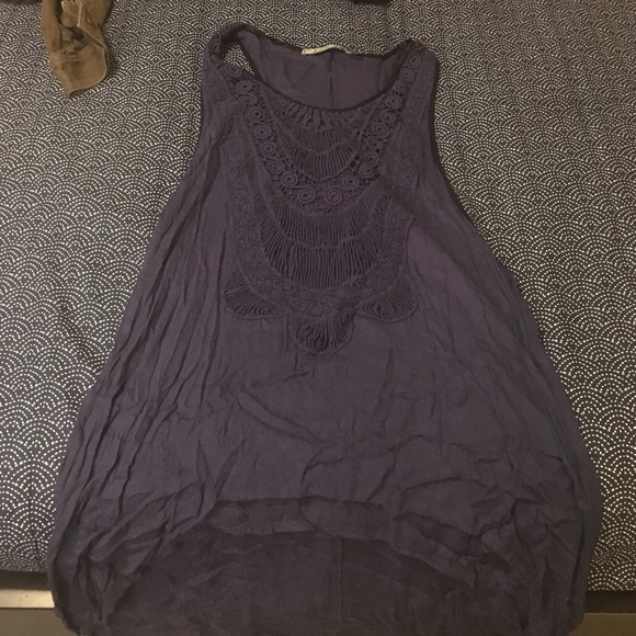 Purply blue sleeveless high low top