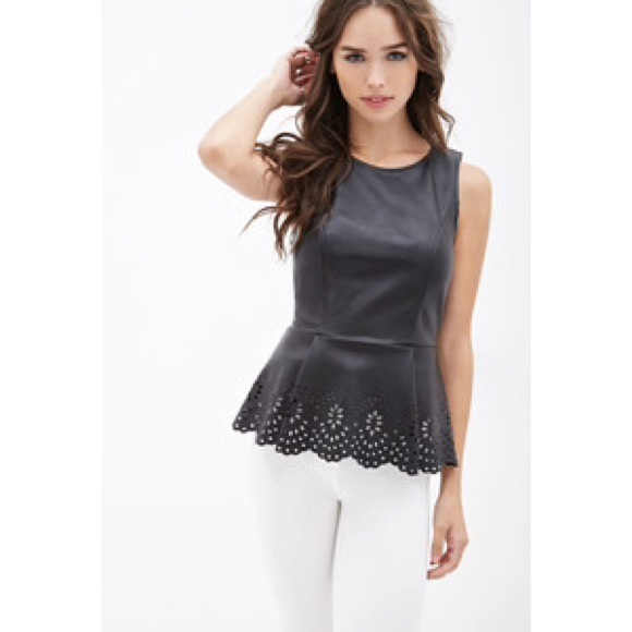 Forever 21 Tops - Black Faux Leather Peplum Top