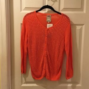 NWT Anthropologie Beaded Cardigan Orange Sz M