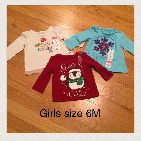 The Children's Place Other - NWT TCP Lot of 3 Little Girl Christmas Shirts 6M