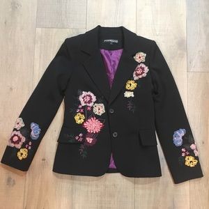 Vintage black blazer with ribbon and bead detail