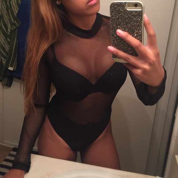 Windsor black mesh top long sleeve bodysuit