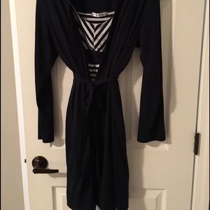 Navy stripe maternity gown and robe