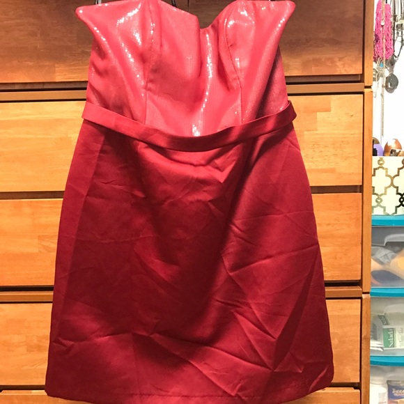 Red sequin strapless formal dress
