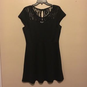 Black short dress with lace.