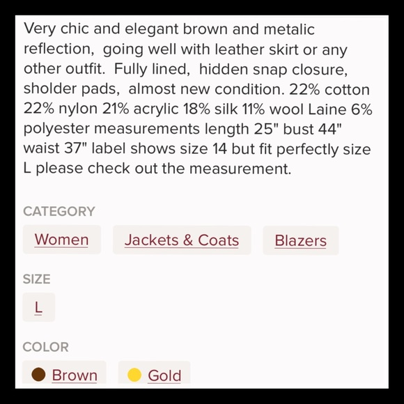 gifted Lafayette 148 NY Gold Metallic Blazer - Picture 5 of 5