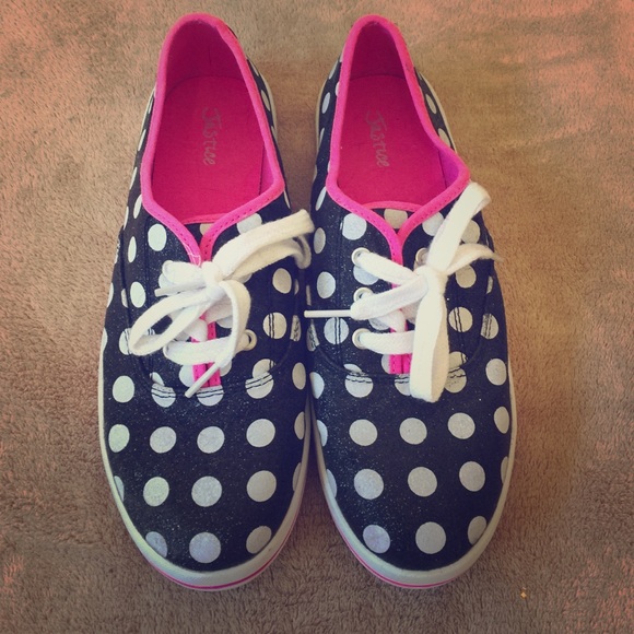 Justice Shoes - Black/White polka dot shoes