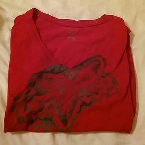 Red V neck Fox short sleeve T