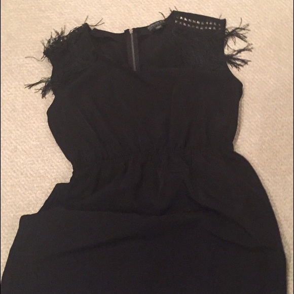 Black stud shoulder/fringe dress