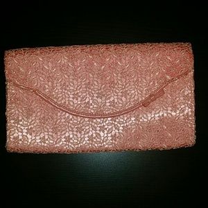 Banana Republic coral lace & satin clutch