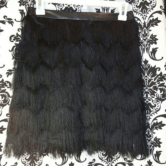 SOLD OUT. Black Midi Skirt With Fringe - Picture 3 of 4