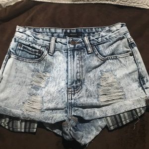 Acid Light Wash High Waisted Denim Shorts