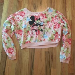 Cropped floral Mickey Mouse sweatshirt