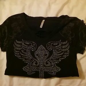 Black ripped glitter tshirt with cross