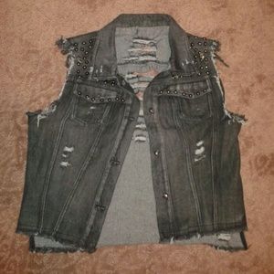 Skull punk distressed jean vest hot topic