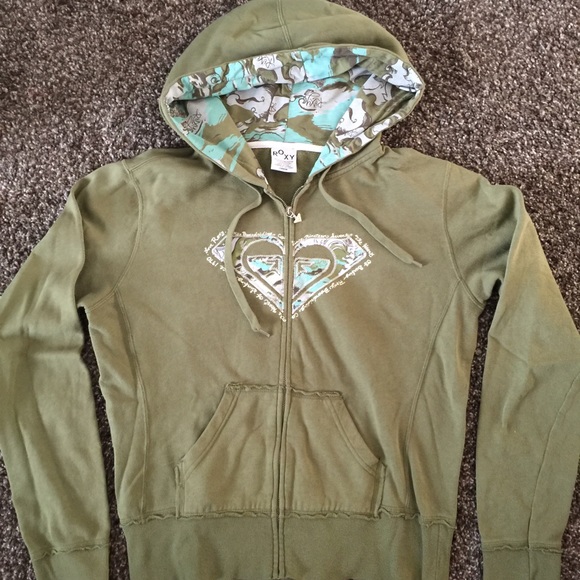 Roxy zip up hoodie sweat shirt olive green Sz L