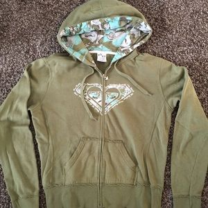 Roxy zip up hoodie sweat shirt olive green Sz L