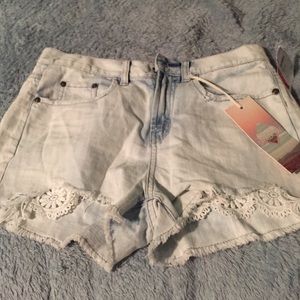 white washed denim shorts with lace