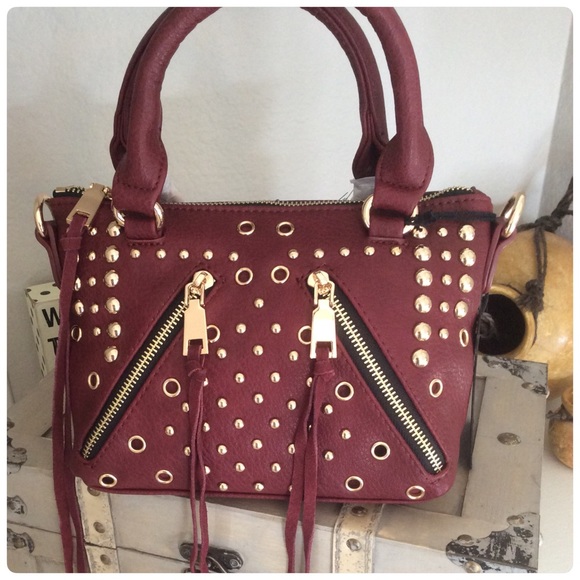 Gold Stud Mini Bag Burgundy - Picture 3 of 4