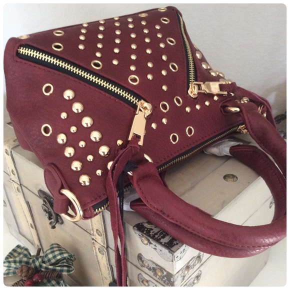 Gold Stud Mini Bag Burgundy - Picture 2 of 4