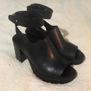 ZARA Leather ankle strap mule heel (size 8)