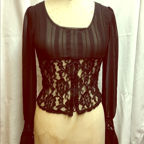 Black lace long sleeve top