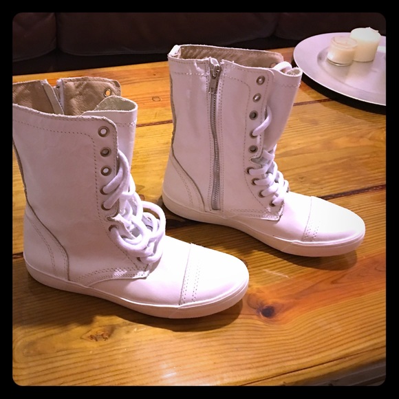White leather boots