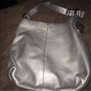 Silver leather coach hobo bag