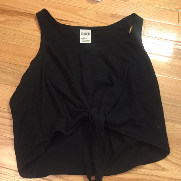 Vs PINK black front tie crop top