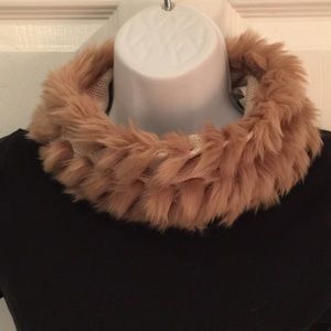 Chico's Cream Knit Neck Warmer with Faux Fur