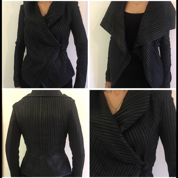 LINE BLACK 100%LAMBSKIN LEATHER JACKET