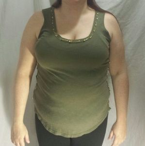 Revamped Army Green and Gold Safety Pin Shirt - L