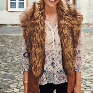 Anthropologie Faux-Fur Shawl Vest by Hei Hei