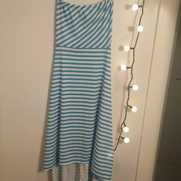 Blue striped high low skirt