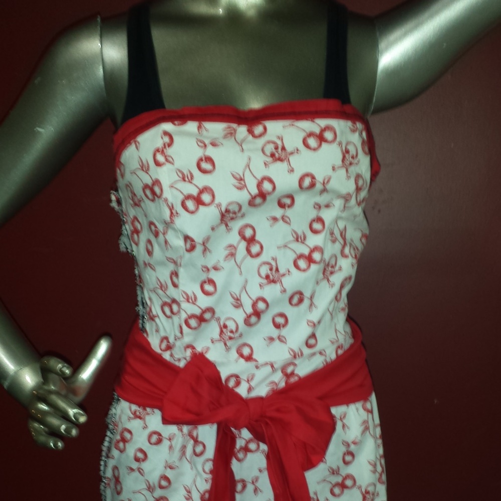 Revamped Skull and Cherries Safety Pin Dress - S