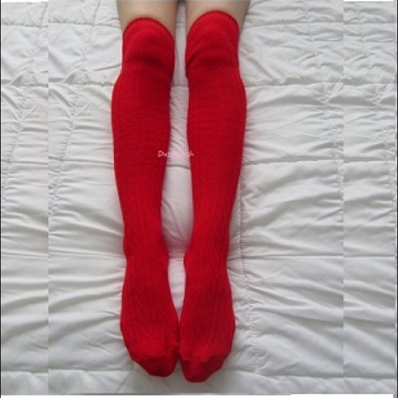 Red Cable Knit Over Knee Sock Thigh High Tall Boot Gift Bedroom Summer Cosplay