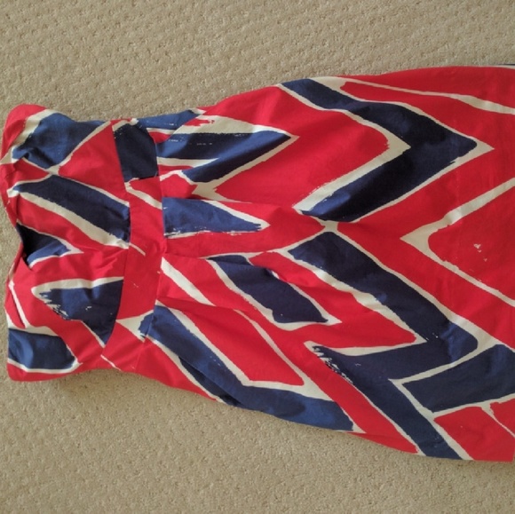 Vintage Red Blue Print Dress with Lace