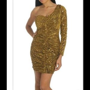New Arden b sequenced one shoulder gold Dress